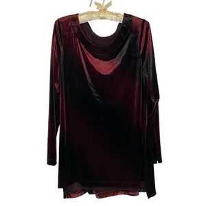Laura Petites Deep Red and Black Velvet Long Sleeve Top